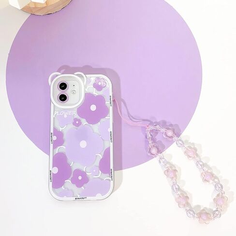 NITITOP Compatible for iPhone 11 Case Cute Bear Clear Floral Flower for Girls Women Pattern with Bear Ears Soft TPU Shockproof Protective Girly - Bear2 in Saudi Arabia