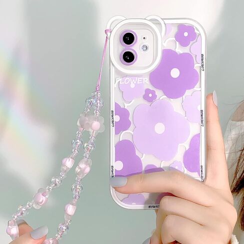 NITITOP Compatible for iPhone 11 Case Cute Bear Clear Floral Flower for Girls Women Pattern with Bear Ears Soft TPU Shockproof Protective Girly - Bear2 in Saudi Arabia