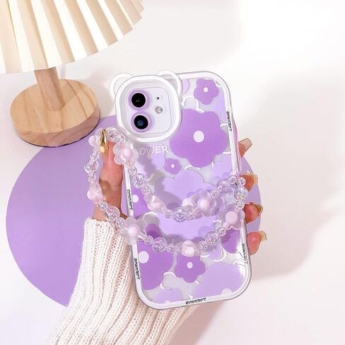 NITITOP Compatible for iPhone 11 Case Cute Bear Clear Floral Flower for Girls Women Pattern with Bear Ears Soft TPU Shockproof Protective Girly - Bear2 in Saudi Arabia