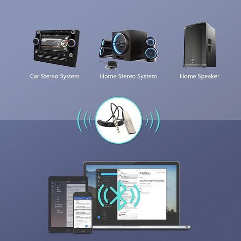 VANOTOM Aux to Bluetooth 5.0 مستقبل محول بلوتوث 3.5 ملم مع ميكروفون لبث الموسيقى والاتصال بدون استخدام اليدين لستريو السيارة ومكبرات الصوت المنزلية in Kuwait