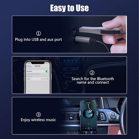 VANOTOM Aux to Bluetooth 5.0 مستقبل محول بلوتوث 3.5 ملم مع ميكروفون لبث الموسيقى والاتصال بدون استخدام اليدين لستريو السيارة ومكبرات الصوت المنزلية in Kuwait