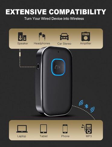 COMSOON AUX Bluetooth Adapter for Car, Bluetooth Car Stereo Digital Media Receivers for Home Stereo/Wired Headphones/Speakers, Noise Cancellation, 16H Battery Life (Elegant Black) in Kuwait