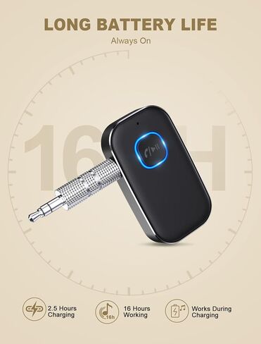 COMSOON AUX Bluetooth Adapter for Car, Bluetooth Car Stereo Digital Media Receivers for Home Stereo/Wired Headphones/Speakers, Noise Cancellation, 16H Battery Life (Elegant Black) in Kuwait