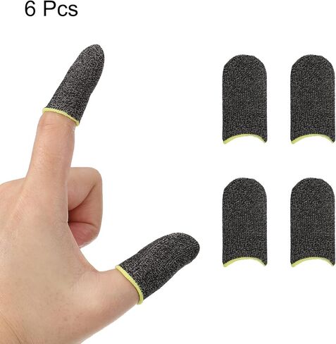 MECCANIXITY Mobile Gaming Finger Sleeve Controller Finger Thumb Sleeve Finger Gloves Black, Silver Fiber Anti-Sweat Breathable, for Phone Game, Pack of 6 in Kuwait