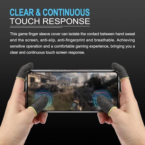 MECCANIXITY Mobile Gaming Finger Sleeve Controller Finger Thumb Sleeve Finger Gloves Black, Silver Fiber Anti-Sweat Breathable, for Phone Game, Pack of 6 in Kuwait