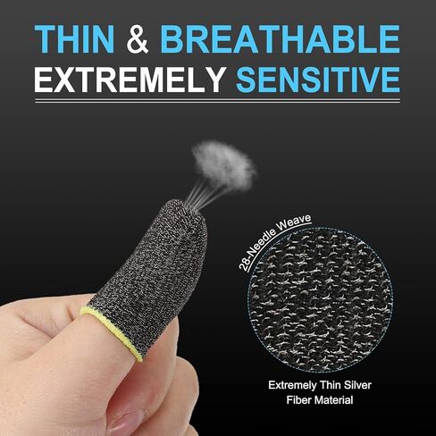 MECCANIXITY Mobile Gaming Finger Sleeve Controller Finger Thumb Sleeve Finger Gloves Black, Silver Fiber Anti-Sweat Breathable, for Phone Game, Pack of 6 in Kuwait