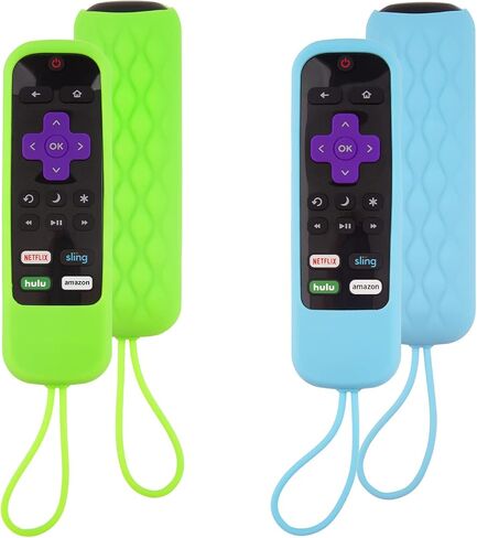 حافظة مكونة من قطعتين لجهاز Roku Express/Streaming Stick/Premiere - غطاء جهاز تحكم عن بعد من السيليكون لجهاز TCL Hisense Roku TV عن بعد، غطاء بديل لجهاز التحكم عن بعد للتلفزيون الذكي يتوهج في الظلام (أخضر أزرق) in Saudi Arabia