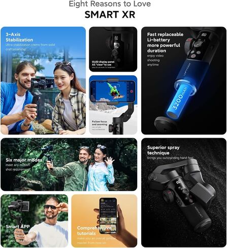 Gimbal Stabilizer for Smartphone w/OLED Display Focus and Zoom Button Face Tracking Auto-Inception, 3-Axis iPhone Gimbel for iPhone 13 12 11 Pro/Max/Xs Galaxy S21,TikTok, YouTube - AOCHUAN Smart XR in Saudi Arabia