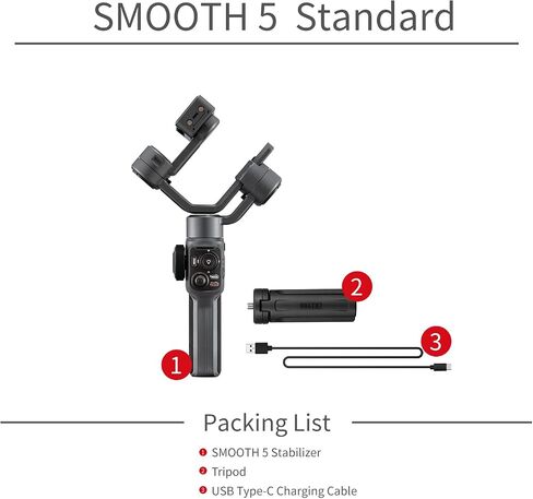 Zhiyun Smooth 5 Phone Gimbal, 3-Axis Handheld Smartphone Stabilizer with Grip Tripod, AI Face Tracking for iPhone Android Portable & Foldable, YouTube TikTok Video, FiLMiC Pro in Saudi Arabia