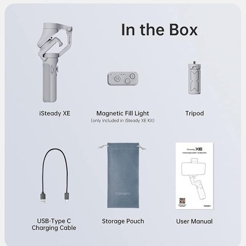 hohem iSteady XE Kit Gimbal Stabilizer for Smartphone 3-Axis Cell Phone Handheld Gimbal with Fill Light,Stabilizer for iPhone&Android Lightweight Youtuber Vlogging Live Stream in Kuwait