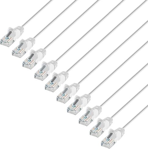 Intellinet Cat6 Slim UTP Ethernet Patch Cable 10-Pack, 3 ft, White | 10G 250 MHz pure copper thin cord with 30 AWG stranded wire, gold contacts, snag-free boot, PoE and rack use, resealable bag in Kuwait