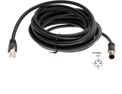 كابل إيثرنت صناعي HangTon M12 D-Code 4 Pin إلى RJ45 Cat6، كابل مرن مقاوم للماء ومحمي ملتوي لتطبيق أتمتة مستشعر Fieldbus (1) in Kuwait