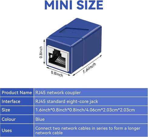 RJ45 Coupler, Laptop Ethernet Adapters Female to Female, Ethernet Cable Extender Adapter, 8-Pin Modular Straight Through, Network Connectors for Cat8/Cat7/Cat6/Cat6a/Cat5e/Cat5 Ethernet Cable(Blue) in Saudi Arabia