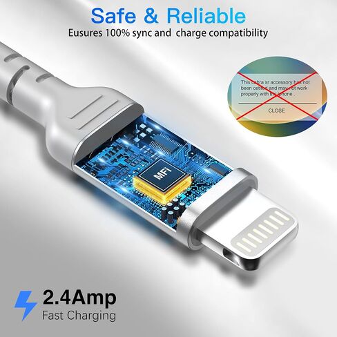 6 inch iPhone Charge Cable Short, 0.5ft 5Pack USB to Lightning Cord for Fast Charging Stations Compatible with Apple iPhone 12 11 Pro Max Xs 8 7 6 5 Plus, iPad Air/Mini in Kuwait