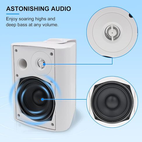 Herdio 5.25 Inch Indoor Outdoor Bluetooth Speakers Patio Waterproof Wired Wall Mount System 300 Watts (Black) in Saudi Arabia