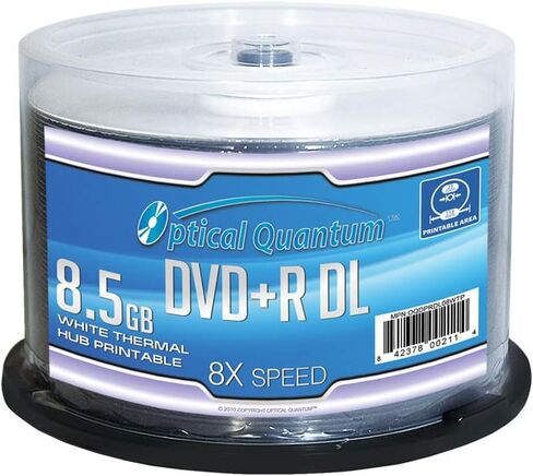 Optical Quantum 8X 8.5GB DVD+R قرص فارغ مزدوج الطبقة أبيض مركز حراري قابل للطباعة، 50 قطعة in Kuwait