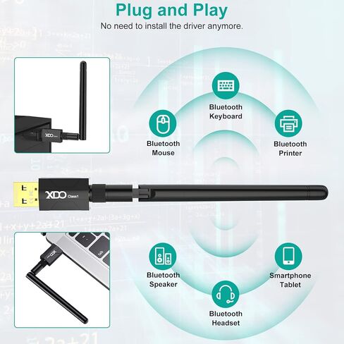 محول بلوتوث 5.3 USB طويل المدى للكمبيوتر بخاصية التوصيل والتشغيل الحقيقي من الفئة 1، دونجل بلوتوث اي دي ار 328 قدم/100 متر، مستقبل ارسال لاسلكي للكيبورد والماوس وسماعة الراس يدعم ويندوز 11/10/8.1 in Kuwait