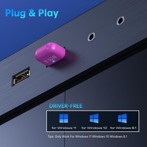 USB Bluetooth 5.3 Adapter for PC, EDUP USB Bluetooth Dongle Receiver Support Windows 11/10/8.1 Plug and Play for Desktop, Laptop, Mouse, Keyboard, Printers, Headsets, Speakers, Controllers (Pink) in Saudi Arabia