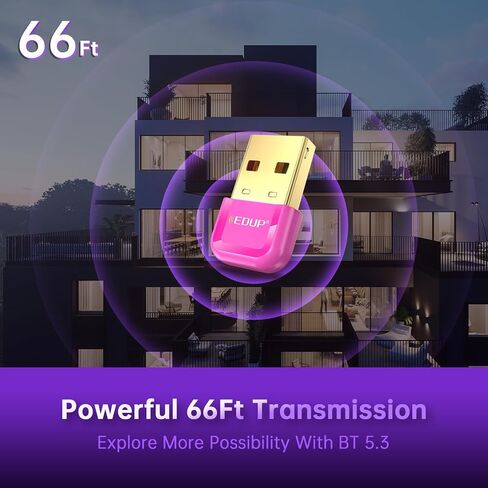 USB Bluetooth 5.3 Adapter for PC, EDUP USB Bluetooth Dongle Receiver Support Windows 11/10/8.1 Plug and Play for Desktop, Laptop, Mouse, Keyboard, Printers, Headsets, Speakers, Controllers (Pink) in Saudi Arabia