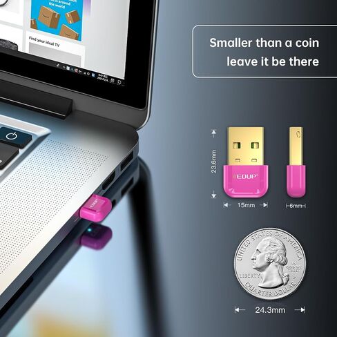 USB Bluetooth 5.3 Adapter for PC, EDUP USB Bluetooth Dongle Receiver Support Windows 11/10/8.1 Plug and Play for Desktop, Laptop, Mouse, Keyboard, Printers, Headsets, Speakers, Controllers (Pink) in Saudi Arabia