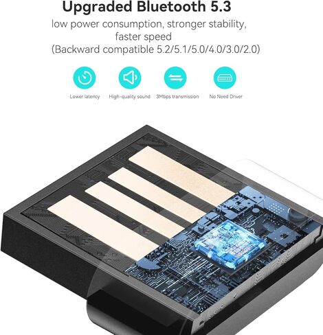 محول USB بلوتوث 5.3 للكمبيوتر الشخصي، GEODMAER Plug & Play Mini Bluetooth EDR Dongle جهاز استقبال وجهاز إرسال يدعم Windows 11/10/8.1/7 لأجهزة الكمبيوتر المكتبية ولوحة المفاتيح بلوتوث وطابعات الماوس ومكبرات الصوت in Kuwait