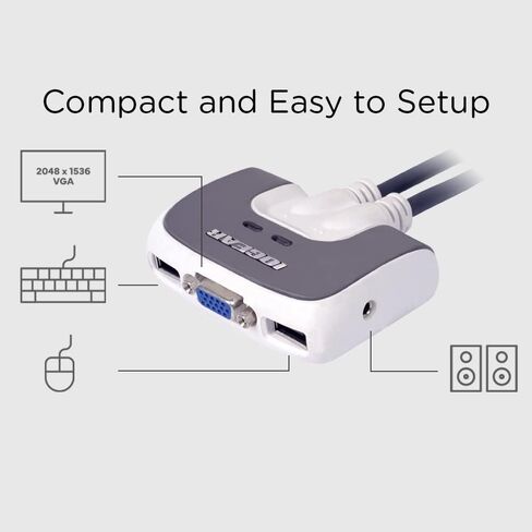 IOGEAR 2-Port USB VGA Miniview Micro Cabled KVM Switch - 2048 x 1536 - Hot Keys Switch - w/Audio - Plug n Play - PC, MAC, SUN - GCS632U in Kuwait