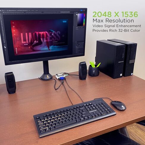 IOGEAR 2-Port USB VGA Miniview Micro Cabled KVM Switch - 2048 x 1536 - Hot Keys Switch - w/Audio - Plug n Play - PC, MAC, SUN - GCS632U in Kuwait