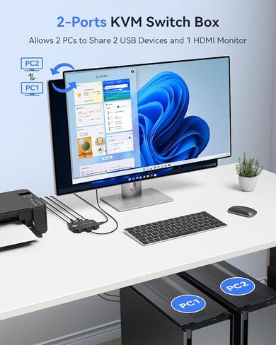 8K KVM Switch HDMI 2 Port Box，8K@60HZ USB and HDMI Switch for 2 Computers Share 1 HD Monitor Keyboard and Mouse, with 2 USB 3.0 and 2 HDMI Cables in Kuwait