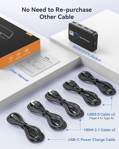 8K KVM Switch HDMI 2 Port Box，8K@60HZ USB and HDMI Switch for 2 Computers Share 1 HD Monitor Keyboard and Mouse, with 2 USB 3.0 and 2 HDMI Cables in Kuwait