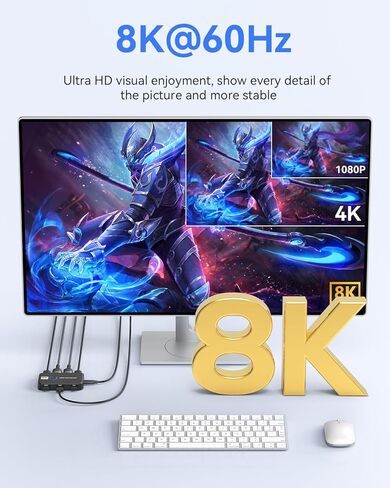 8K KVM Switch HDMI 2 Port Box，8K@60HZ USB and HDMI Switch for 2 Computers Share 1 HD Monitor Keyboard and Mouse, with 2 USB 3.0 and 2 HDMI Cables in Kuwait