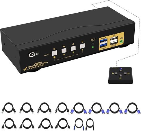 محول CKLau 4Kx2K@30 هرتز 4 منافذ HDMI KVM متعدد الرؤية مع كابلات وصوت ومحور USB 2.0 يدعم عرض تقسيم الشاشات الرباعية وعرض المزامنة وتبديل العرض الفردي حتى 7 أوضاع عرض/تشغيل in Kuwait