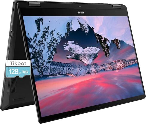 كمبيوتر محمول ASUS Chromebook بشاشة تعمل باللمس مقاس 14 بوصة 2 في 1 - Google Chromebook للبالغين - AMD Ryzen 3-7320C - لوحة مفاتيح بإضاءة خلفية - WiFi 6 - USB C (ذاكرة وصول عشوائي سعتها 8 جيجابايت | SSD سعة 128 جيجابايت + بطاقة SD سعة 256 جيجابايت) in Kuwait