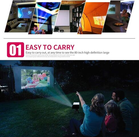 Mini Movie Projector, 24-60 Inches Screen 1080P Portable Projector Compatible with USB| Laptop| Phone, Built-in Speaker, LED Light Source, Electronics Tech Gadgets, Mini TV, Cool Stuff (Black) in Saudi Arabia