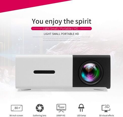 Mini Movie Projector, 24-60 Inches Screen 1080P Portable Projector Compatible with USB| Laptop| Phone, Built-in Speaker, LED Light Source, Electronics Tech Gadgets, Mini TV, Cool Stuff (Black) in Saudi Arabia