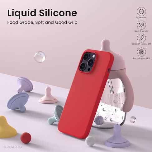 ORNARTO Compatible with iPhone 14 Pro Max Case 6.7, Slim Liquid Silicone 3 Layers Full Covered Soft Gel Rubber Phone Case Protective Cover with Microfiber Lining 6.7 inch-Chalk Pink in Kuwait