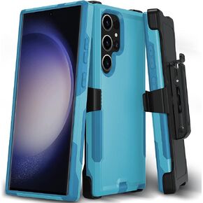حافظة Xmon لهاتف Samsung Galaxy S23 Ultra، حافظة متينة شديدة التحمل بمشبك حزام وغطاء واقٍ بمسند للحزام [مقاوم للصدمات] متوافق مع هاتف Samsung Galaxy S23 Ultra (أسود)