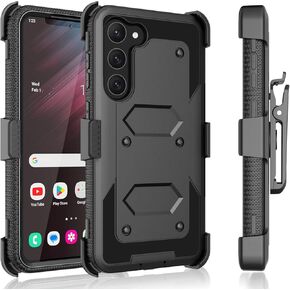 Galaxy S23 Case, Galaxy S23 5G Holster Clip, Tekcoo [Tshell] Shock Absorbing [Built-in Screen] [Kickstand Locking Belt] Secure Swivel Defender Full Body Cover for Samsung S23 5G Black in Kuwait