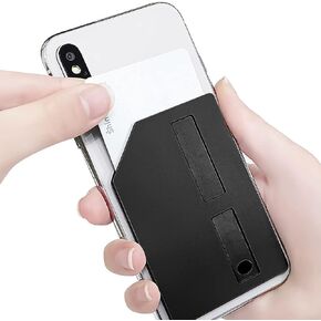 حامل بطاقات بمقبض هاتف 3 في 1 من Loirtluy مع حامل هاتف، عصا آمنة على المحفظة لمسند iPhone للطاولة، وأكمام بطاقات ذاتية اللصق لهواتف Samsung وAndroid، أسود