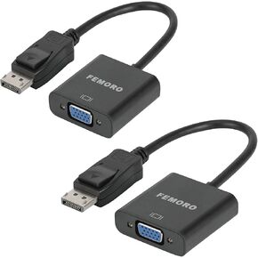 FEMORO DisplayPort to VGA Adapter 1080P Converter, Display Port DP to VGA Adapter Male to Female Connector Compatible with Computer, Desktop, Laptop, PC, Monitor, Projector, HDTV - Black in Saudi Arabia
