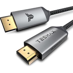 كابل Tesmax DisplayPort إلى HDMI (4K 30 هرتز)، كابل DP إلى HDMI أحادي الاتجاه 4K UHD، متوافق مع شاشة العرض ووحدة معالجة الرسومات المكتبية AMD NVIDIA HP Dell 6.5FT in Kuwait