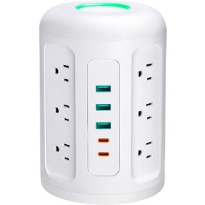 20W USB C Power Strip Tower with 12 AC Outlets, 1500J Surge Protectors, Charging Station for iPhone 14/13 Series, 5FT Extension Cord with Multiple outlets for Dorm Rooms, Home/Office Essentials, Black in Saudi Arabia