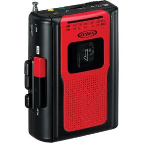 Jensen CR-100 Retro محمول AM/FM راديو كاسيت شخصي، تصميم مدمج وخفيف الوزن، مشغل كاسيت راديو AM/FM ومسجل ومكبر صوت مدمج (أحمر) (إصدار محدود)