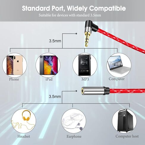 SIKAITE 3.5 ملم ذكر إلى أنثى تمديد كابل تمديد صوت ستيريو 15 قدم، كابل تمديد صوت مضفر من القطن، سلك جاك ستيريو للهواتف، سماعات الرأس، مكبرات الصوت، الأجهزة اللوحية، أجهزة الكمبيوتر الشخصية والمزيد in Saudi Arabia