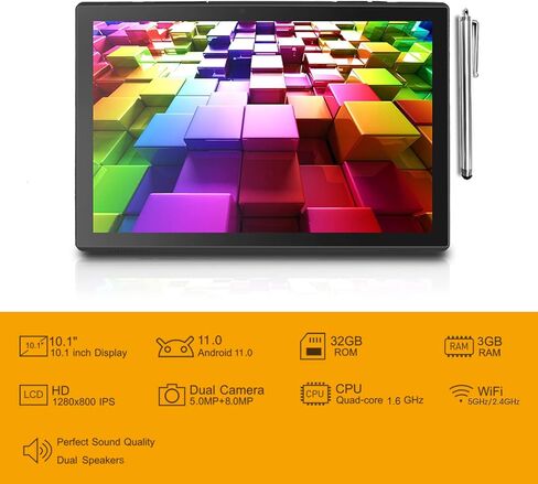 CWOWDEFU Tablet 10 inch with Case Android 11 Tabletas 3GB RAM 32GB Storage Touchscreen Tablets 10.1 Inch Ax WiFi 6 Tablet PC, 6000mAh (Black) in Kuwait
