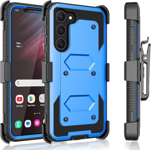 Galaxy S23 Case, Galaxy S23 5G Holster Clip, Tekcoo [Tshell] Shock Absorbing [Built-in Screen] [Kickstand Locking Belt] Secure Swivel Defender Full Body Cover for Samsung S23 5G Black in Saudi Arabia