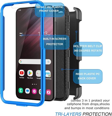 Galaxy S23 Case, Galaxy S23 5G Holster Clip, Tekcoo [Tshell] Shock Absorbing [Built-in Screen] [Kickstand Locking Belt] Secure Swivel Defender Full Body Cover for Samsung S23 5G Black in Saudi Arabia