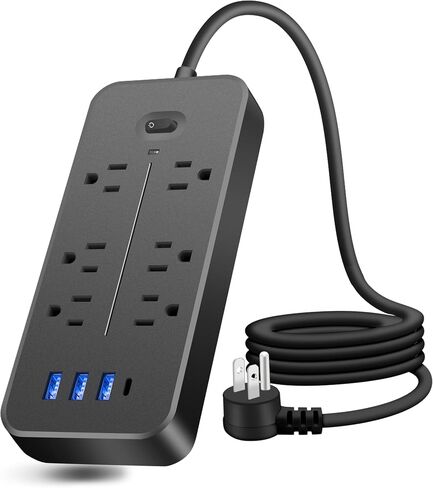 Power Strip Surge Protector with USB Type C Ports 6ft Extension Cord 6 AC Outlets Flat Plug Compact Overload Protection NANOLAKE Mountable Indoor FCC Listed in Saudi Arabia