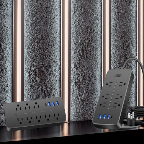 Power Strip Surge Protector with USB Type C Ports 6ft Extension Cord 6 AC Outlets Flat Plug Compact Overload Protection NANOLAKE Mountable Indoor FCC Listed in Saudi Arabia