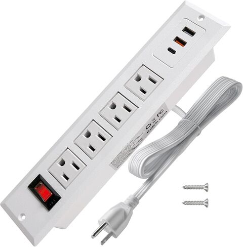قطاع طاقة قابل للتركيب، قطاع طاقة مجوف مع منفذ USB 4، 2 USB حماية متعددة مدمجة في طاولة عمل مضادة للكمبيوتر الشخصي والأجهزة الكهربائية المنزلية ETL المدرجة (أسود) in Kuwait