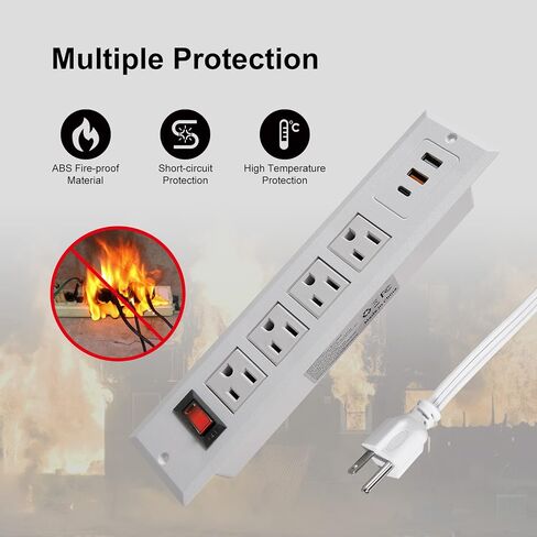 قطاع طاقة قابل للتركيب، قطاع طاقة مجوف مع منفذ USB 4، 2 USB حماية متعددة مدمجة في طاولة عمل مضادة للكمبيوتر الشخصي والأجهزة الكهربائية المنزلية ETL المدرجة (أسود) in Kuwait